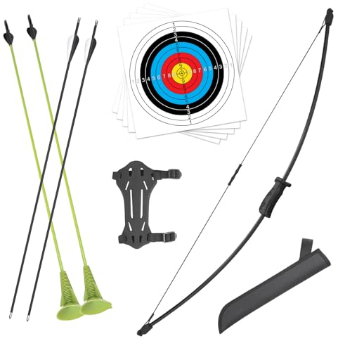 VALYPANOR Bogenschießen Recurve Bogen und Pfeil Jugendbogen Set, Bogenschießen Anfänger Geschenk mit 4 Pfeile 5 Ziel Gesicht,Outdoor Sport Spiel Langbogen