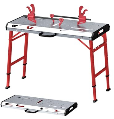 GOPLUS Table Établi Pliante, Station de Travail Robuste, Capacité 450 kg, 2 Serre-Joints, Poignée de Transport, Grand Plateau Établi Réglable en Hauteur, pour Atelier, Garage