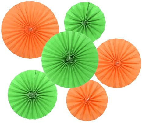 PATIKIL 20 cm/30 cm/40 cm pappersfläktar hängande dekoration, 6 i 1 set rund bikakestruktur fläktar med pärla för födelsedag bröllop examensfest fest / grön/orange
