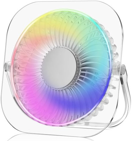 Ventilateur de bureau USB à 3 vitesses, éclairage RVB coloré, rotation à 180°, puissant mini ventilateur de table pour ordinateur portable, maison, bureau, chambre – Alimentation USB, durée de vie de