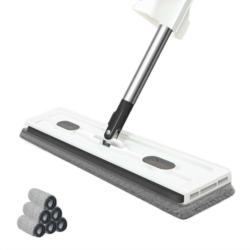 Grande mocio piatto, auto-strizzante, rotazione a 360°, sistema di pulizia a mani libere in microfibra per piastrelle, legno duro, pavimenti, finestre pulizia rapida