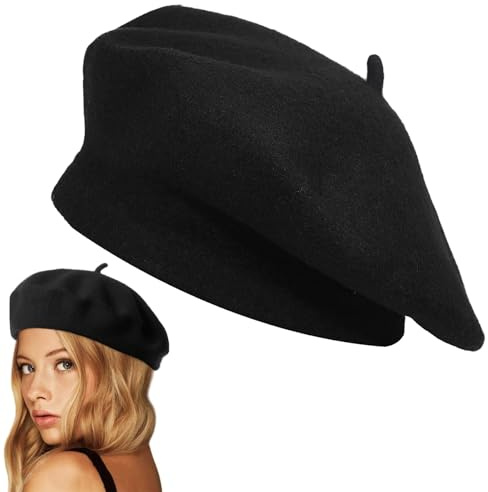 Berretto Francese, Baschi Classico Berretto, Classico Cappello da Artista, Basco da Donna, Basco Francese Donna, Nero