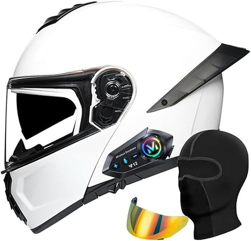 Kcolic Casque De Moto Modulaire Bluetooth, Intégral, Rabattable, Double Visière, Homologué Dot/ECE, avec Double Haut-Parleur Et Microphone, pour Adultes, Hommes Et Femmes H,M=55~56CM