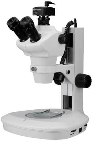Bresser Microscope stéréo trinoculaire Zoom 8-50x éclairage LED Incident et transmitted avec caméra MicroCam 5 MP USB Noir