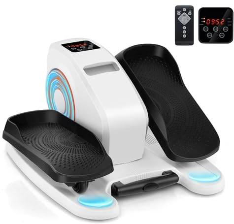 COSTWAY Mini ellipstränare under bordet, elektrisk ellipstränare med LED-display och fjärrkontroll, rörelsesstränare för hem, bärbar pedaltränare för vuxna seniorer (vit)