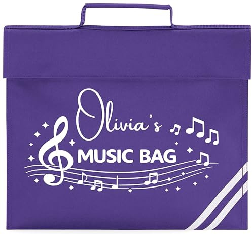 Jellybops Personalised Music Bag with Custom Name, Purple School Book Bag with Musical Notes Design, Piano Lesson Bag for Boys and Girls (Purple)