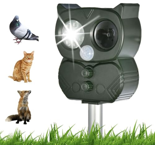 Repellente per Gatti, Dissuasori per Piccioni, Ultrasuoni Repellente Gatti Solare con Flash LED, Ultrasound Repellente per Animali, IP65 Impermeabile per Cani, Uccelli, Topi, Volpi