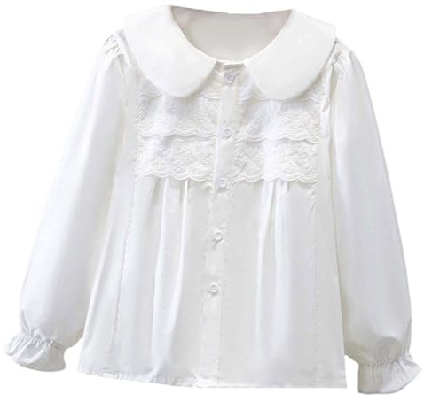 Générique Blouses de fête à Manches Longues pour Filles, Chemises élégantes avec Volants et Boutons, parfaites pour l'école et Les Occasions spéciales, confectionnées en Coton Doux et Respirant