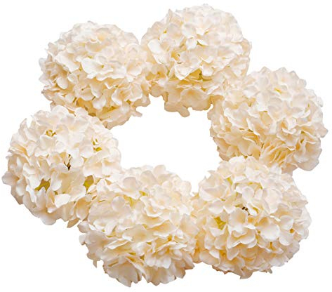 DuHouse Cabezas de hortensias Artificiales de Seda más Grandes con Tallo, Flores de hortensias Blancas Falsas para Boda, hogar, jardín, Centro de Mesa, Paquete de 6 (Champán)