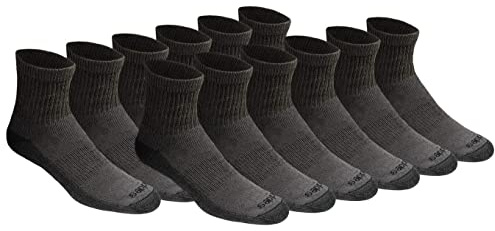 Dickies Men's Dri-Tech Moisture Control Quarter Socks (6, 12, 18 Pairs), Charcoal (12 Pairs), Large
