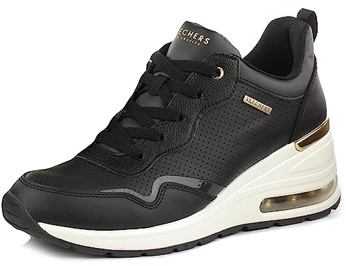 Skechers Womens Million Air Hotter Sneaker, Black Duraleather Leather Trim, 5 UK