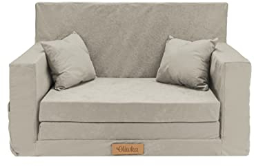 Flumi Personalisierte Kindercouch: Mini Schlafsofa für Kinderzimmer, Kuschelecke, Spielsofa, Kindersofa, Kleine Couch mit Gravur, Velvet-Stoff,92x40x60, Ideal für Leseecke und Jugendzimmer (Hellgrau)