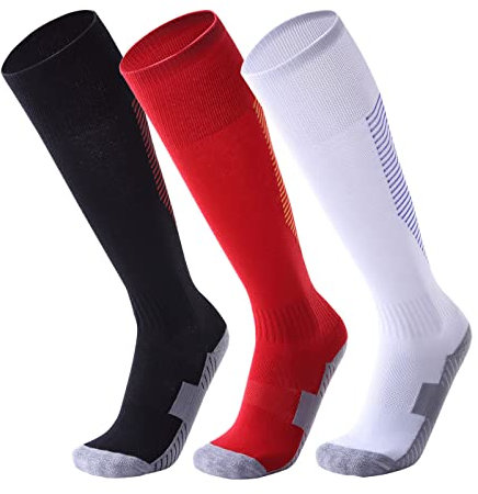 Happy Cherry Kinder Fußballsocken 3 Stücke Sportliche Fußball Socken Kompressionsstretch-Socken für Jungen Mädchen von 7-10 Jahren