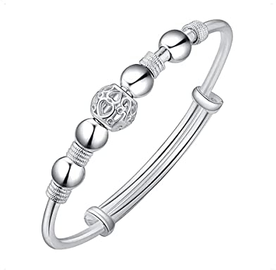 KONFEN Armband Damen Silber, Armkette Perlen Armreif Armbänder für Frauen, Perlenarmband Verstellbar Perle Armspange Angst Armreifen Charm Schmuck Geschenke für Freundin Mädchen Beste Freundin
