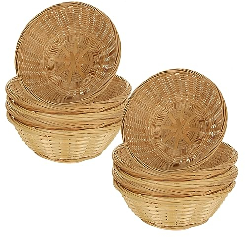 ZOFUN Lot de 12 corbeilles à pain rondes en bambou pour table, 20 cm, paniers à pain tissés fermes et non toxiques, paniers à pain de restaurant, paniers alimentaires vintage et empilables pour tables