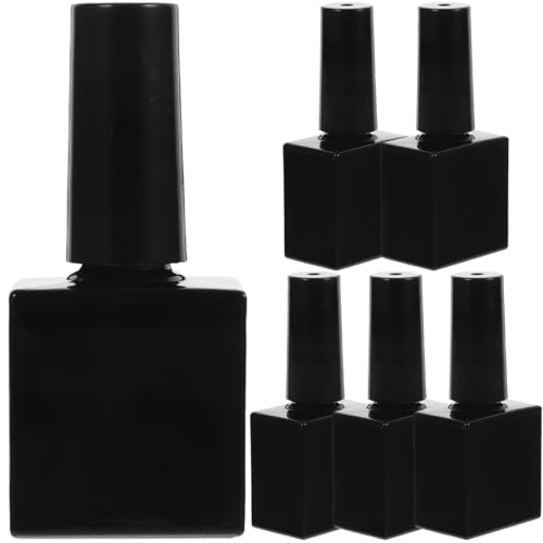Beavorty 6 Pack 10Ml Empty Nail Polish Bottles with Brush - Black Glass Refillable Gel Polish Containers for Uv Gel Cuticle Oil Compact Travel Size
