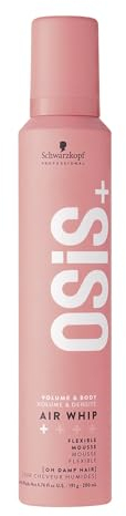 Schwarzkopf Professional OSiS Air Whip Mousse Coiffante Cheveux Raides Bouclés Ondulés Protection Thermique Formule De Renforcement Et De Soin Hydratante Fixation Légère 200 ml