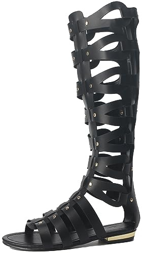 Hanfike Botas planas de gladiador para mujer, sandalias romanas de verano, Black, 41 EU