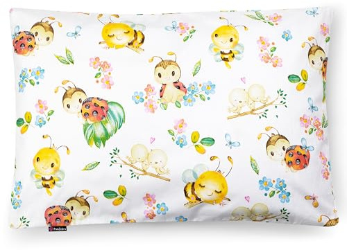 PinkZebra Kopfkissenbezug Kinder, Kissenbezug 35 x 40 cm aus 100% Baumwolle, Kissenhülle Jungen, Öko-tex Standard 100 mit Reißverschluss, Marienkäfer