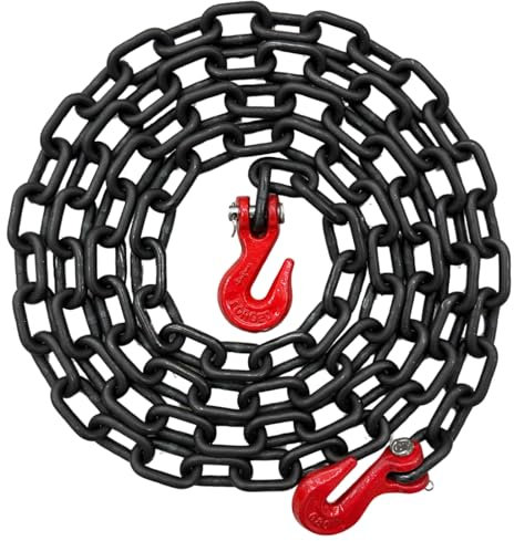 Falcon Cargo Cadena de transporte de grado 80 de 1/4 pulgadas x 10 pies, WLL de 3500 libras, gancho de agarre de horquilla, amarre, remolque