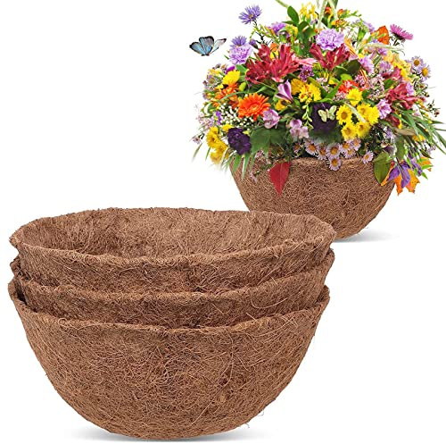 2pcs Round Hanging Basket Liner, Coco Fiber Plant Planter for Garden and Balcony Flower Pots (2, 14 Bowl Coconut)