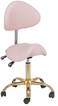 Physa Taburete de estética con Ruedas Regulable en Altura 51-65 cm para hasta 150 kg en Rosa pálido y Dorado Taburete para estética Taburete de Oficina Silla cosmética Banqueta de Trabajo