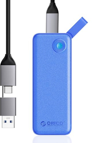 ORICO 1TB SSD Externo hasta 1050 MB/s, Disco Duro Externo SSD Portatil con Cable USB C y A 2 en 1, Compatible con iPhone 16 Pro MAX, Tableta, Computadora Portátil - B10PRO(Azul)