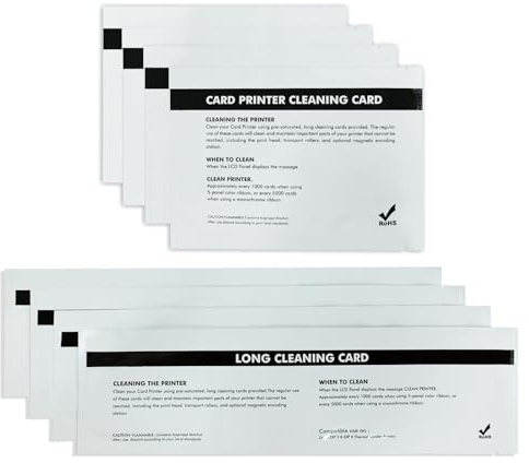 105999-301 4-Pack Cleaning Card Kit for Zebra ZXP Series 1 ZXP Series 3 ZXP1 ZXP3 ID Card Printer, 4 Print Engine Cleaning Cards and 4 Feeder Cleaning Cards
