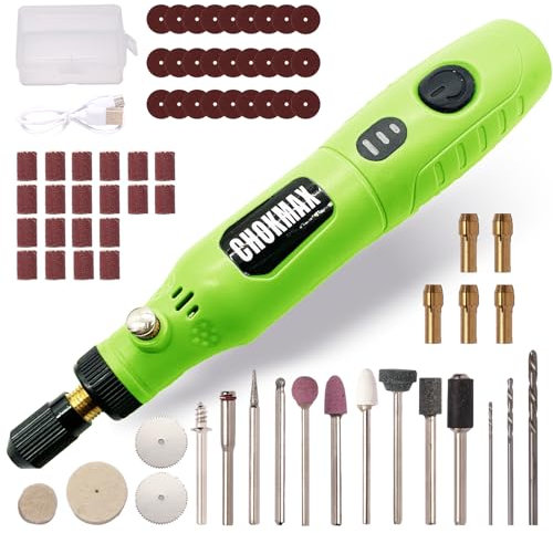 CHOKMAX Kabelloses Drehwerkzeug, 3-Gang-Schleifer-Kit mit 72 Zubehörteilen, Typ-C-Ladekunst-Handwerkswerkzeug zum Reinigen, Schleifen, Polieren, Bohren und kleine DIY-Handwerk-Grün