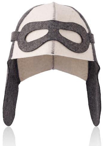 Aviator Style Wool Sauna Hat for Men Women, Unisex Felt Russian Banya Sauna Cap One Size Fits All Sauna Accessories Gifts for Steam Bath Hair Protect (White and Gray)