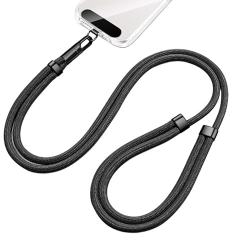 newplenty Mobiltelefonkedja universell, justerbart mobilband för upphängning av dubbel, nylonrep robust bekvämt snodd mobiltelefon, snodd med metallspänne hållbar, svart, En Storlek