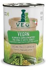 Marpet Umido Cane e Gatto Vegan, alimento complementare per cani e gatti adulti di tutte le taglie, vegano, gusto Zucchine, Piselli e Lenticchie | 6 lattine da 400 grammi l'una.