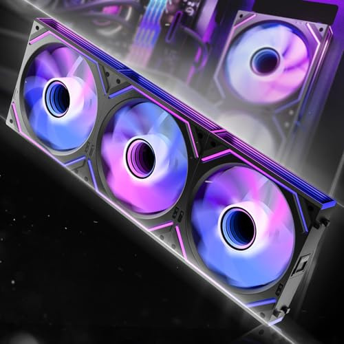 AsiaHorse DAWN Pro ARGB Daisy Chain [Infinity Mirror] [HDB] Ventilateur, PC, inversé, 120 mm, 71 CFM/1850 RPM/2,6 mmH2O 4 broches PWN & 5 V 3 broches ARGB, pour Asus Aura, ASRock, GIGABYTE (lot de 3)