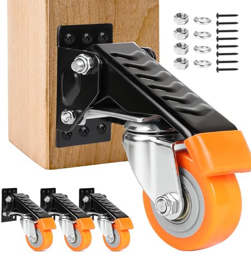DBREAKS 4 st. arbetsbänksrullar, tunga laster, 300 kg, 63,5 mm, tunga lasthjul, sänkbara, transporthjul med broms, lyftrullar av polyuretan, stålfärdiga möbelhjul för arbetsbänkar, stora bordsenheter