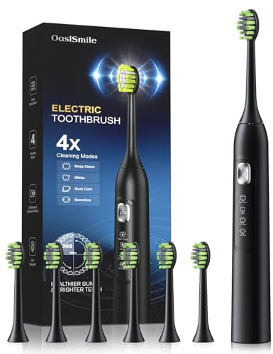 OasiSmile Sonic Electric Toothbrush - 42000 VPM Powerful Deep Clean, Rechargeable Toothbrush with 6 Brush Heads, 120 Days Long Battery, IPX7 Waterproof with 2-Min Timer, Perfect for Home & Travel