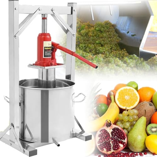 Pressa per Vino da 12/22 L, Pressa Idraulica, Piccola Macchina per Succo D'Uva per Uso Domestico, con Martinetto Idraulico Ausiliario, Facile da Usare, per Pressare Uva Vari Tipi di Frutta 22L