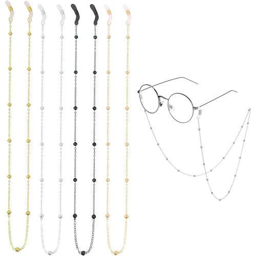 Koprek 4 Pcs 28 inch Long Glasses Chains, Adjustable Beaded Eyeglass Chain Glasses Strap Sunglasses Lanyard, Anti-Skid Glasses Chain for Women and Men, Used for Sunglasses, Reading and Goggles