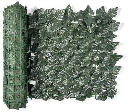 Pantalla de privacidad para valla, seto de hojas verdes artificiales con respaldo de malla, paneles vegetales, telón de fondo de pared, decoración de vid para balcón y terraza