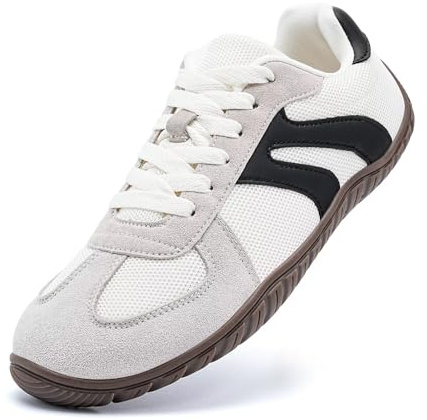JUJIAOSO Barefoot Shoes Wide Casual Lace Up Retro Zero Drop Fashion Sneakers for Women Men(Beige Black,UK 5)
