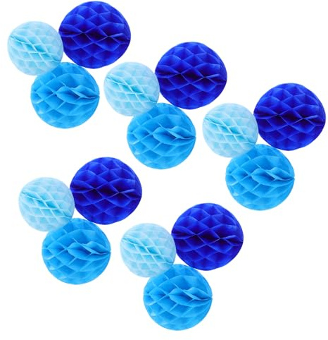 SHINEOFI 15 Boules Alvéolées en Papier de Soie DIY Décoration Fête 15 CM et 20 CM Couleurs Bleu Clair Ciel et Bleu Foncé Mariage Shower Anniversaire et Chambre D’Garçon et Filles