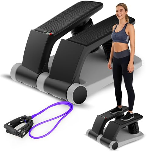 Adjustable Air Resistance Stepper Machine, Air Stair Climber with Resistance Bands, Comfortable Anti-Slip Pedals for Home Cardio & Full Body Workout