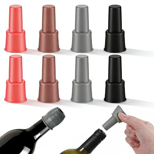 Lot de 8 bouchons à vin en silicone, réutilisables et étincelants, fermeture hermétique, ajustement universel, pour garder le vin frais pour la maison, le bar, les fêtes, 4 couleurs