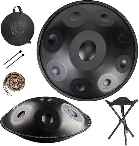 Instrumento de tambor Handpan 22 pulgadas (56 cm) 9/10/12 tonos, lengua acero 432/440 Hz en re menor for meditación yoga, principiantes curación sonido(Black,440HZ/9Hinweis)