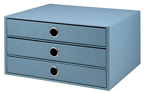Rössler SOHO 3er Schubladenbox A4 aus Papier | Büro Organizer Schreibtisch| Schubladen Organizer Büro Zubehör & Bürobedarf | Schreibtisch Organizer Box | 34 x 25 x 19 cm | 1 Stück | Farbe: Denim