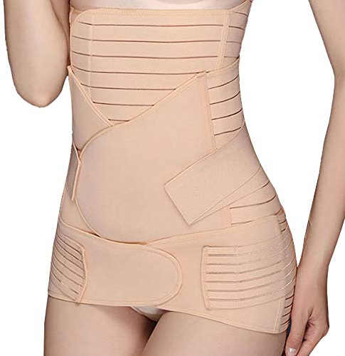 WANYIG 3 in 1 Bauchband Nach Geburt, Mieder Nach Schwangerschaft Postpartale Unterstützung Bauchgürtel Nach Geburt Postpartale Bauch Wrap Gürtel Schwangerschaft (Aprikose, M)