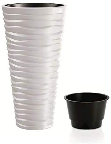 rg-vertrieb Blumenkübel Pflanztopf Blumentopf Pflanzkübel 3D Effekt Welle Design mit Einsatz 52cm weiß