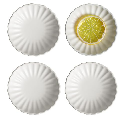 Gaolinci 3.5 Inches Flower Shape Ceramic Sauce Dish,Mini Side Seasoning Dish,Snack Serving Dishes,Porcelain Small Saucer Set(Set of 4)