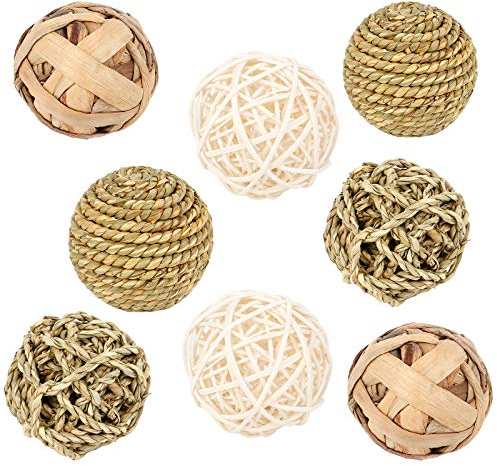 Jubaopen 8 Stück Kaubälle Kleintier Kauspielzeug Grasspielzeug Natürliche Kleintierspielzeug Ball Grasball Heuball Kauspielzeug Bälle für Kaninchen Meerschweinchen Chinchilla Hasen Spielzeug Set