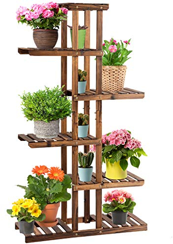 GIANTEX Scaffale Portapiante, Portafiori a 6 Ripiani a Scala in Legno, Design Robusto Elegante per Giardino/Soggiorno/Balcone/Cortile,(75x25x140,5 cm)