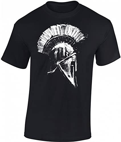 Baddery Herren T-Shirt - „Spartaner“ - Sparta Krieger Motiv - Baumwollshirt Männer Freizeitshirt Streetwear (Schwarz M)